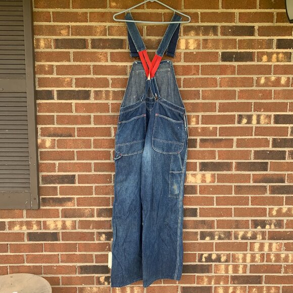 VINTAGE BLUE BELL SANFORIZED DENIM CARPENTER BIB OVERALLS ~34 X ~28 - Picture 4 of 11